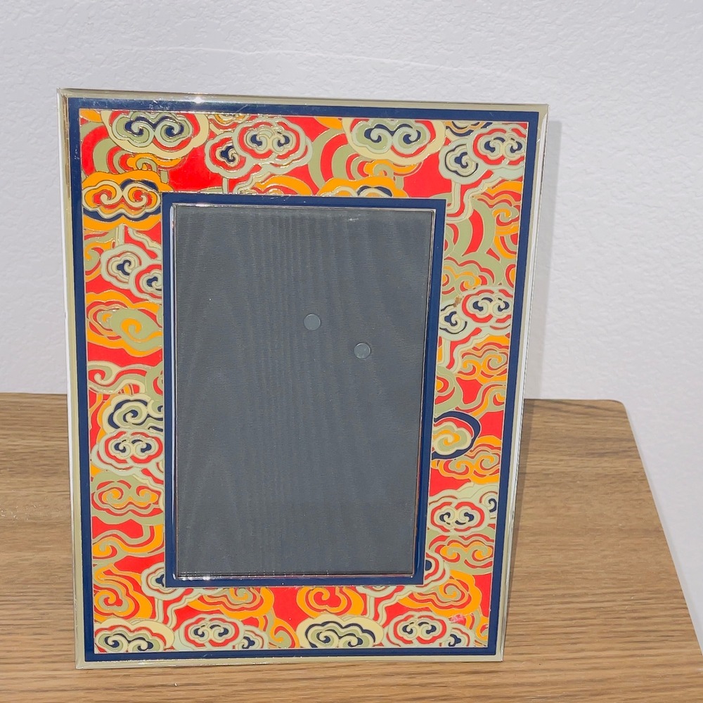 Shanghai Tang Enamel Photo Frame Auspicious Cloud Print Multicolored Chinoiserie